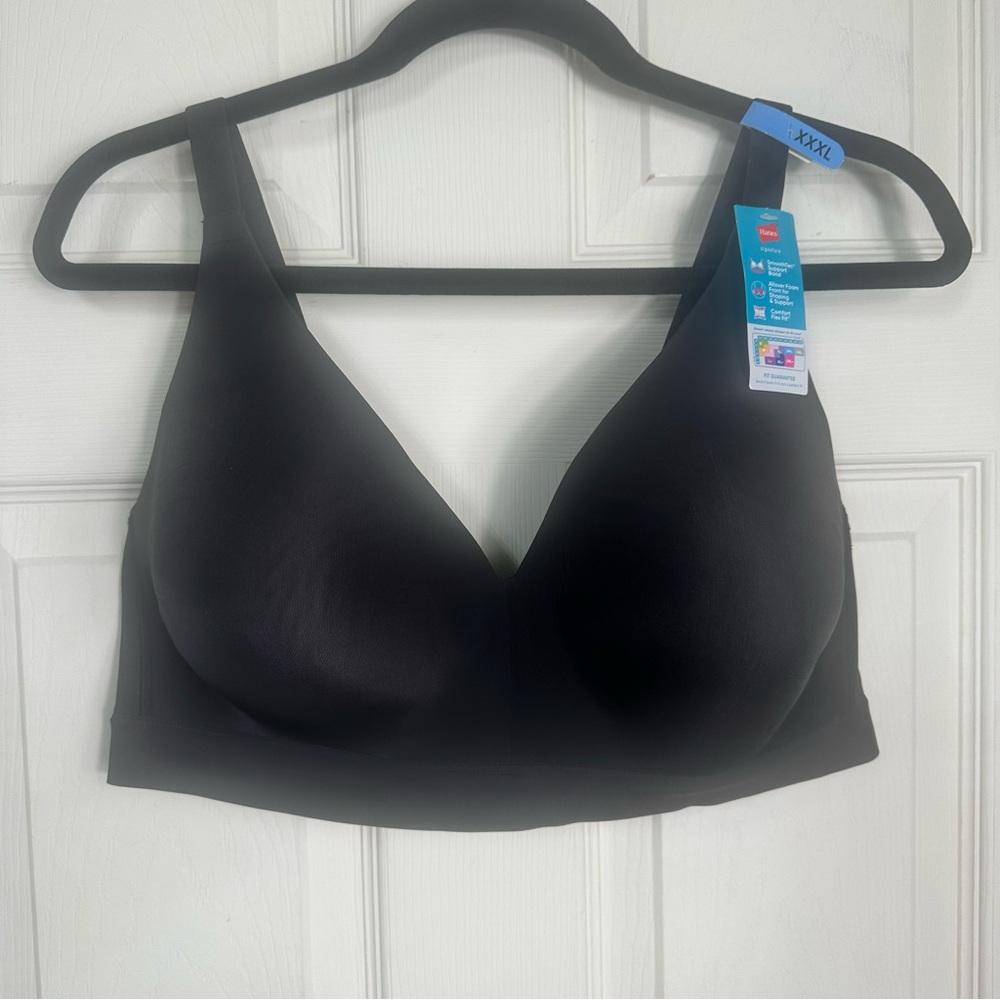 Hanes Invisible Embrace Smooth Support Wireless‎ Bra Black Size 3XL New